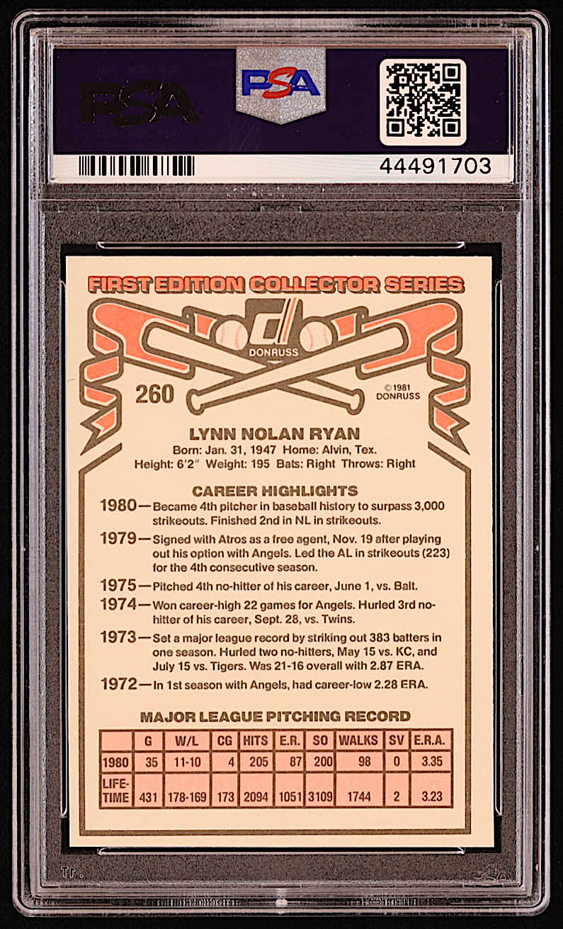 Nolan Ryan 1981 Donruss #260 (PSA 7) at PristineAuction.com Nolan Ryan 1981 Donruss #260 (PSA 7) at PristineAuction.com