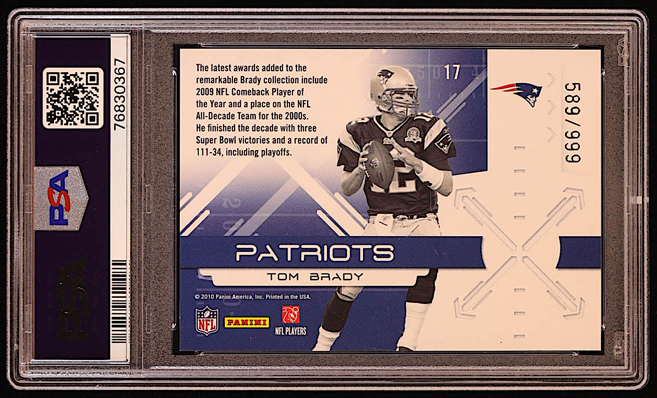 Tom Brady 2010 Donruss Elite Zoning Commission Gold #17 #589/999 (PSA 9) at PristineAuction.com Tom Brady 2010 Donruss Elite Zoning Commission Gold #17 #589/999 (PSA 9) at PristineAuction.com
