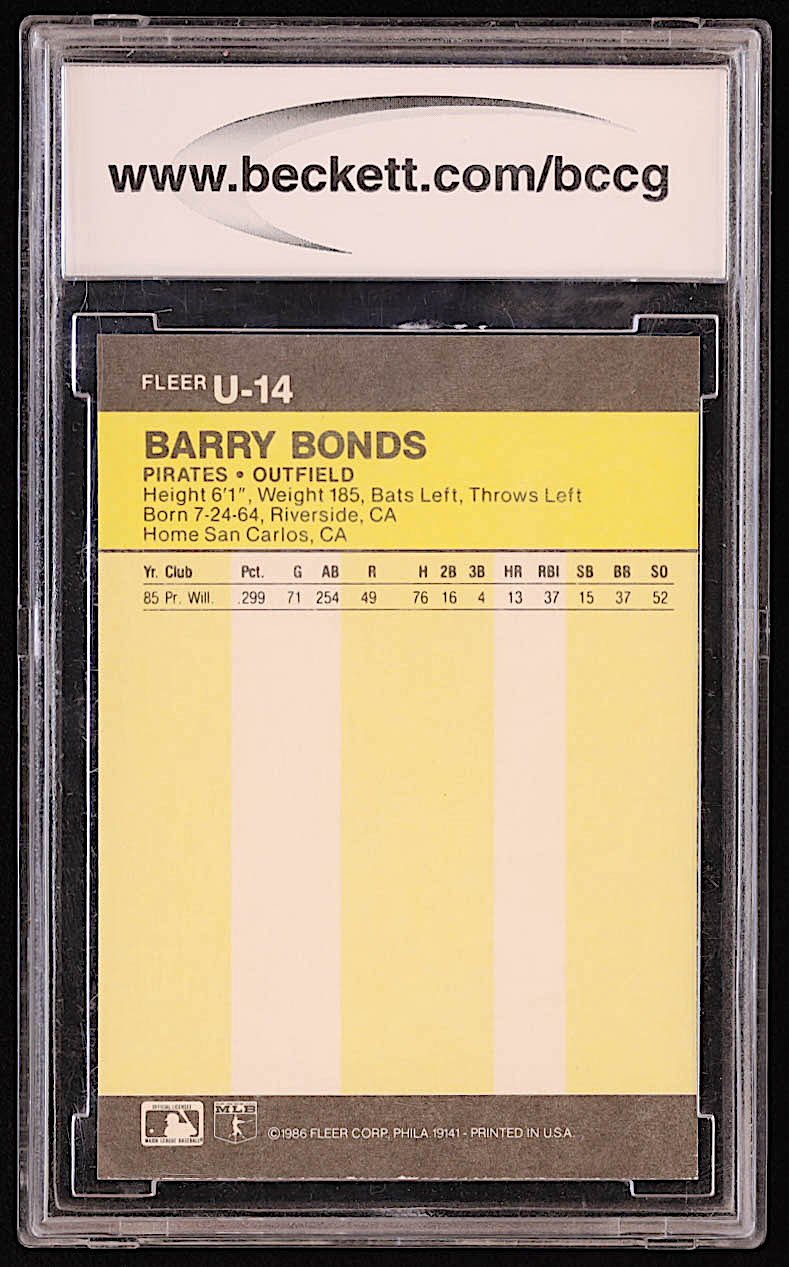 Barry Bonds 1986 Fleer Update #U14 XRC (BCCG 10) at PristineAuction.com Barry Bonds 1986 Fleer Update #U14 XRC (BCCG 10) at PristineAuction.com