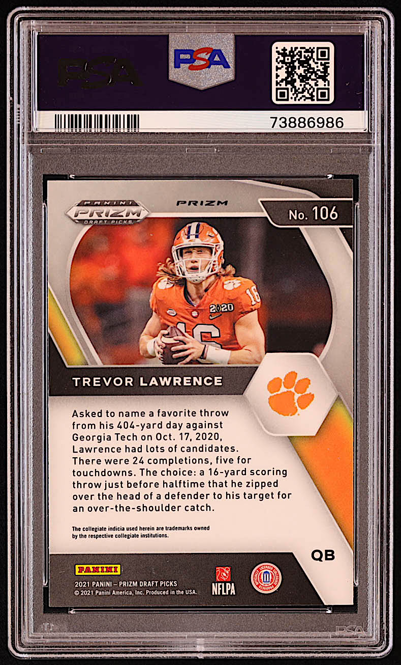 Trevor Lawrence 2021 Panini Prizm Draft Picks Prizms Red Ice #106 RC (PSA 10) at PristineAuction.com Trevor Lawrence 2021 Panini Prizm Draft Picks Prizms Red Ice #106 RC (PSA 10) at PristineAuction.com