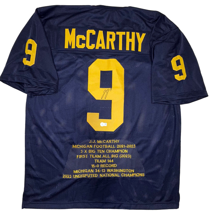 J.J. McCarthy Signed Career Highlight Stat Jersey (Beckett) at PristineAuction.com J.J. McCarthy Signed Career Highlight Stat Jersey (Beckett) at PristineAuction.com