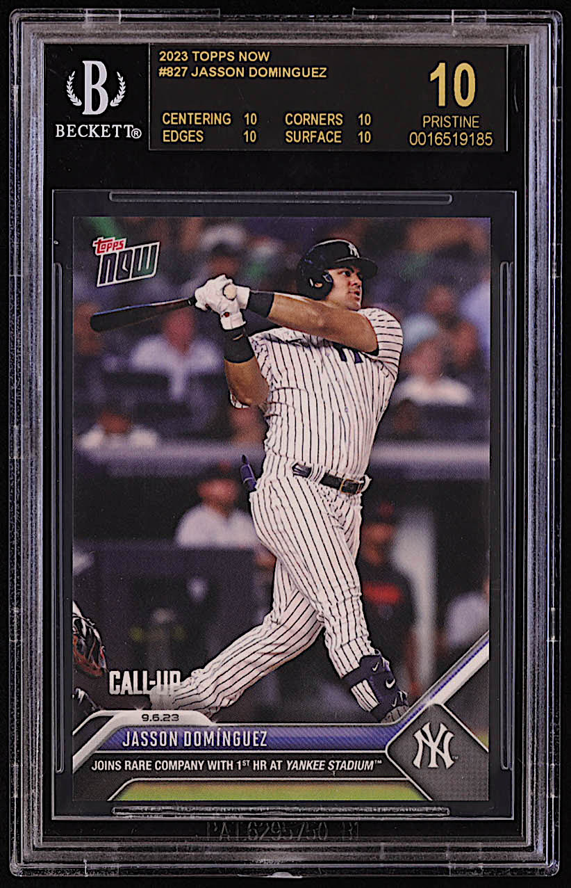 Jasson Dominguez 2023 Topps Now #827 RC (BGS Black Label 10) at PristineAuction.com Jasson Dominguez 2023 Topps Now #827 RC (BGS Black Label 10) at PristineAuction.com