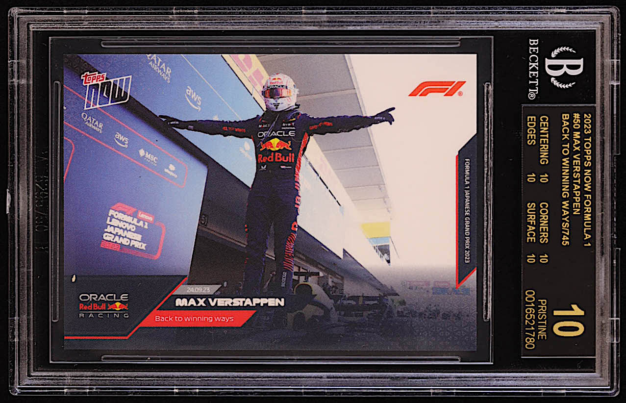 Max Verstappen 2023 Topps Now Formula 1 #50 (BGS Black Label 10) at PristineAuction.com Max Verstappen 2023 Topps Now Formula 1 #50 (BGS Black Label 10) at PristineAuction.com