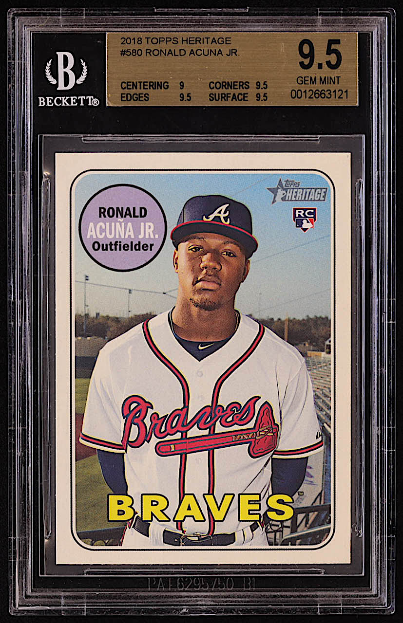 Ronald Acuna Jr. 2018 Topps Heritage #580 RC (BGS 9.5) at PristineAuction.com Ronald Acuna Jr. 2018 Topps Heritage #580 RC (BGS 9.5) at PristineAuction.com