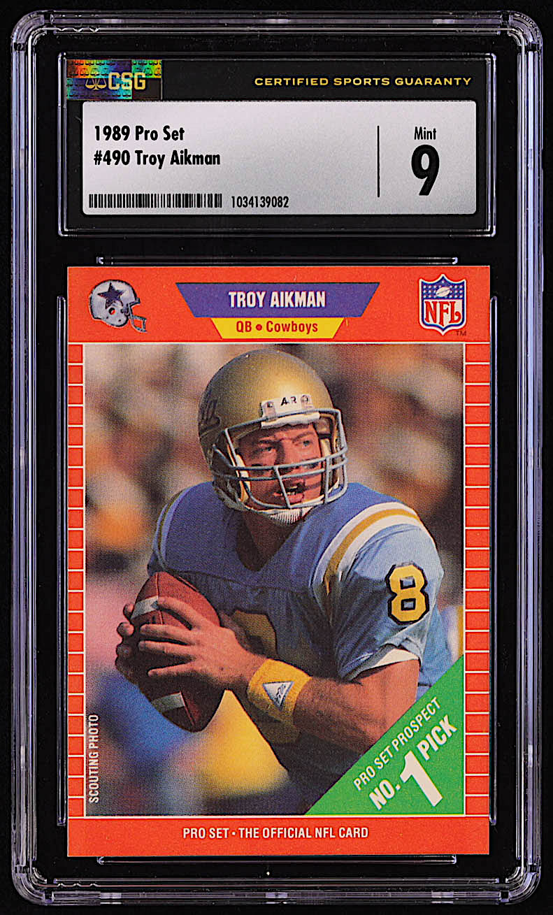 Troy Aikman 1989 Pro Set #490 RC (CSG 9) at PristineAuction.com Troy Aikman 1989 Pro Set #490 RC (CSG 9) at PristineAuction.com