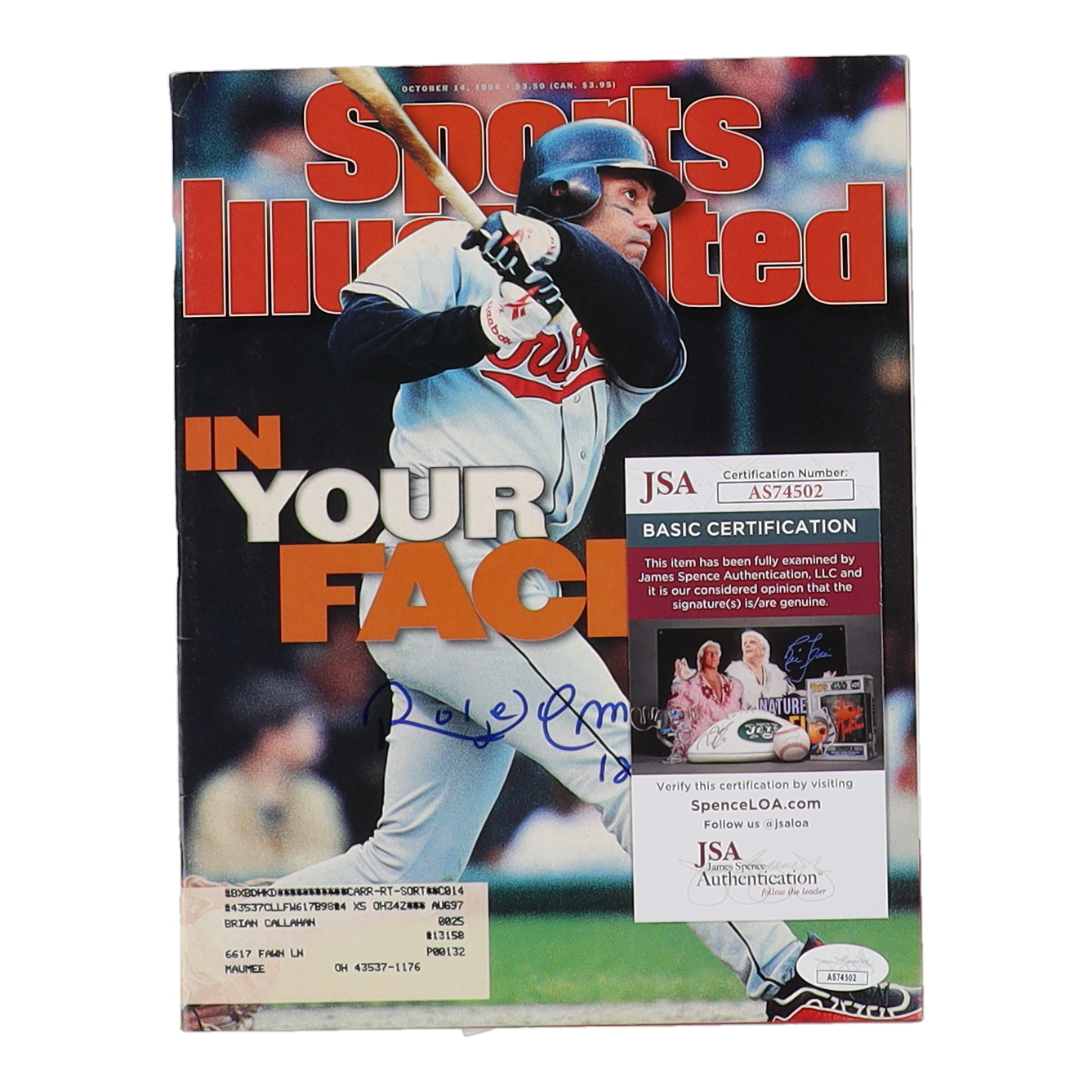 Roberto Alomar Signed 1996 "Sports Illustrated" Magazine (JSA) at PristineAuction.com Roberto Alomar Signed 1996 "Sports Illustrated" Magazine (JSA) at PristineAuction.com