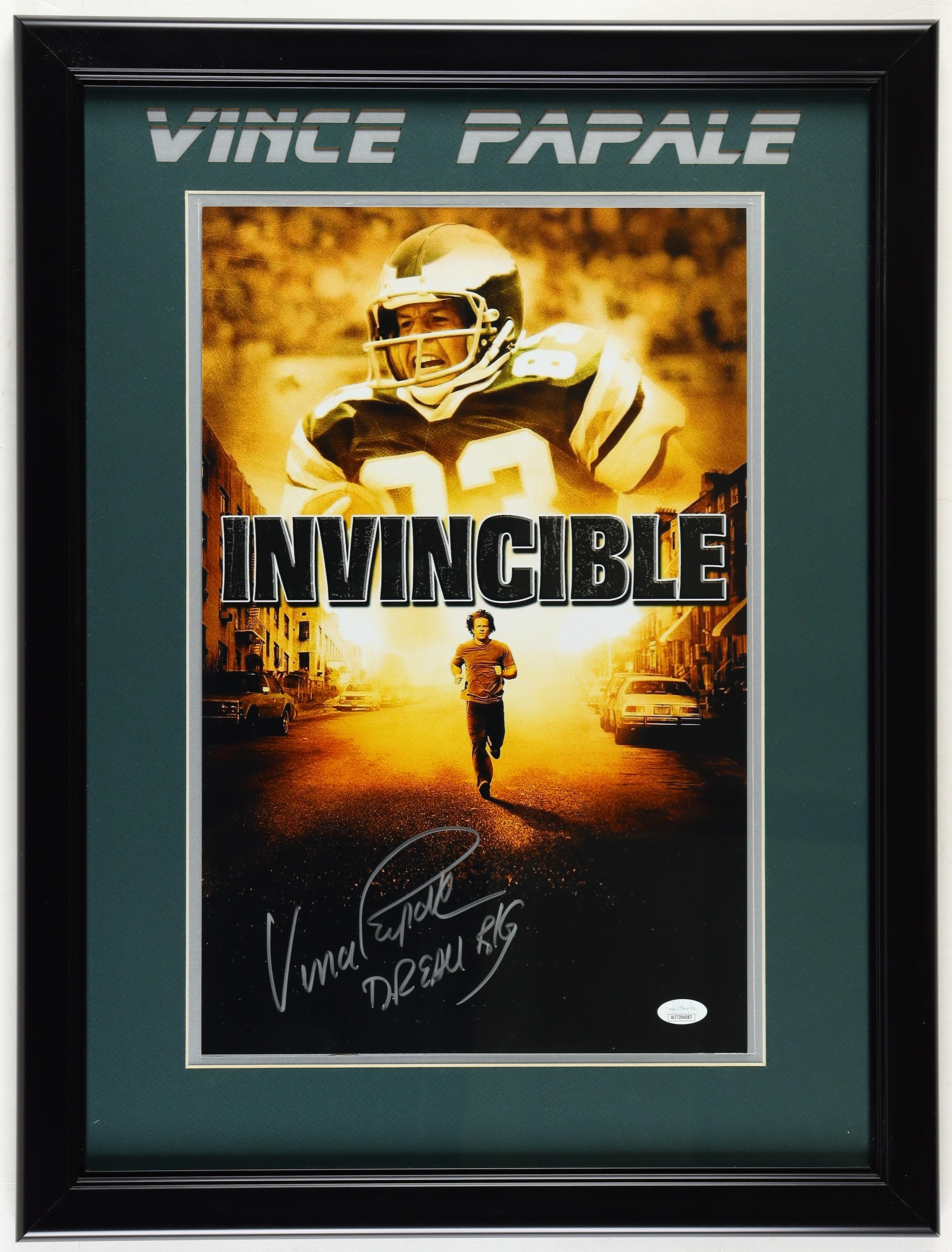 Vince Papale Signed "Invincible" Custom Framed Movie Poster Photo Inscribed "Dream BIG" (JSA) at PristineAuction.com Vince Papale Signed "Invincible" Custom Framed Movie Poster Photo Inscribed "Dream BIG" (JSA) at PristineAuction.com