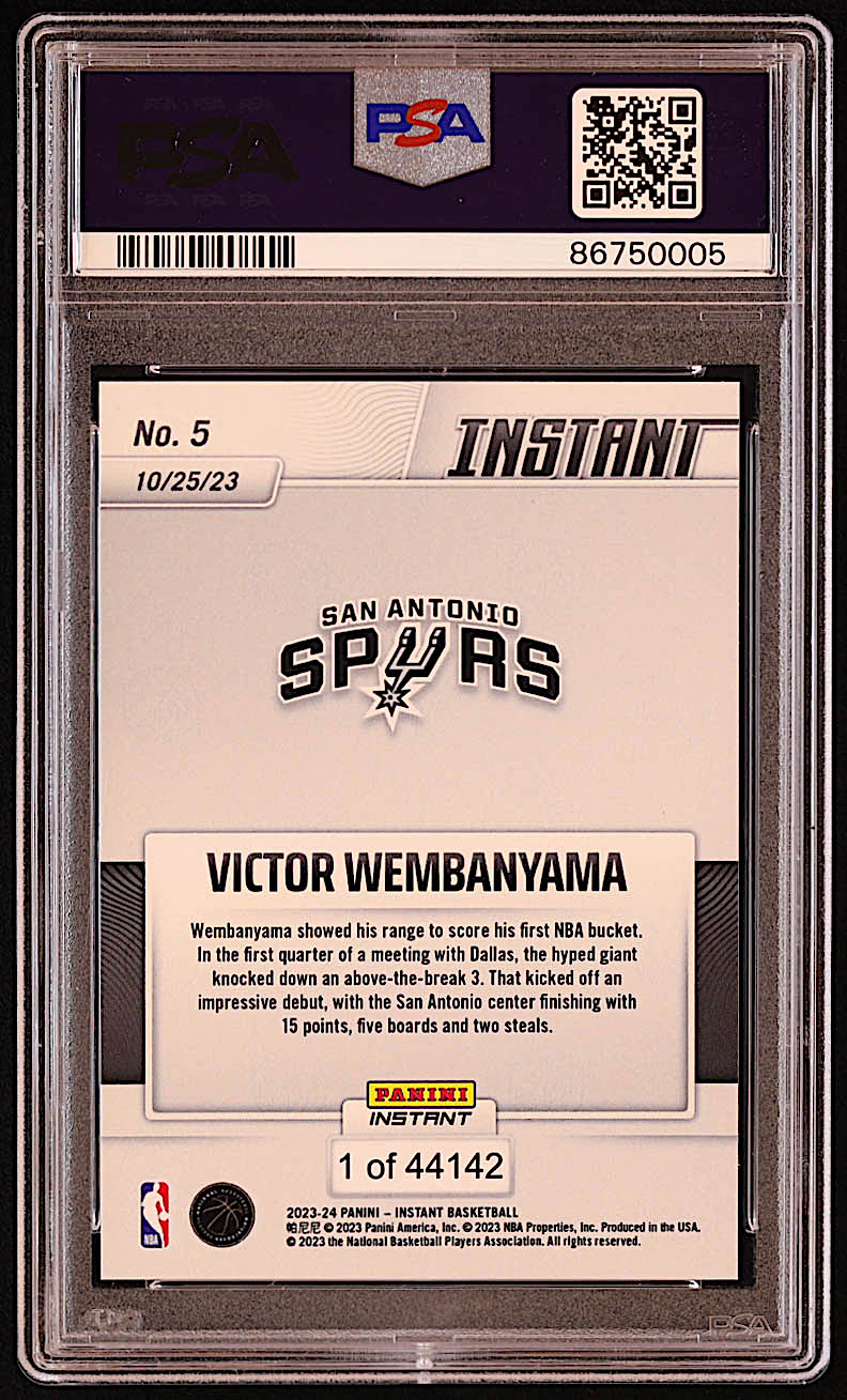 Victor Wembanyama 2023-24 Panini Instant #5 RC (PSA 10) at PristineAuction.com Victor Wembanyama 2023-24 Panini Instant #5 RC (PSA 10) at PristineAuction.com