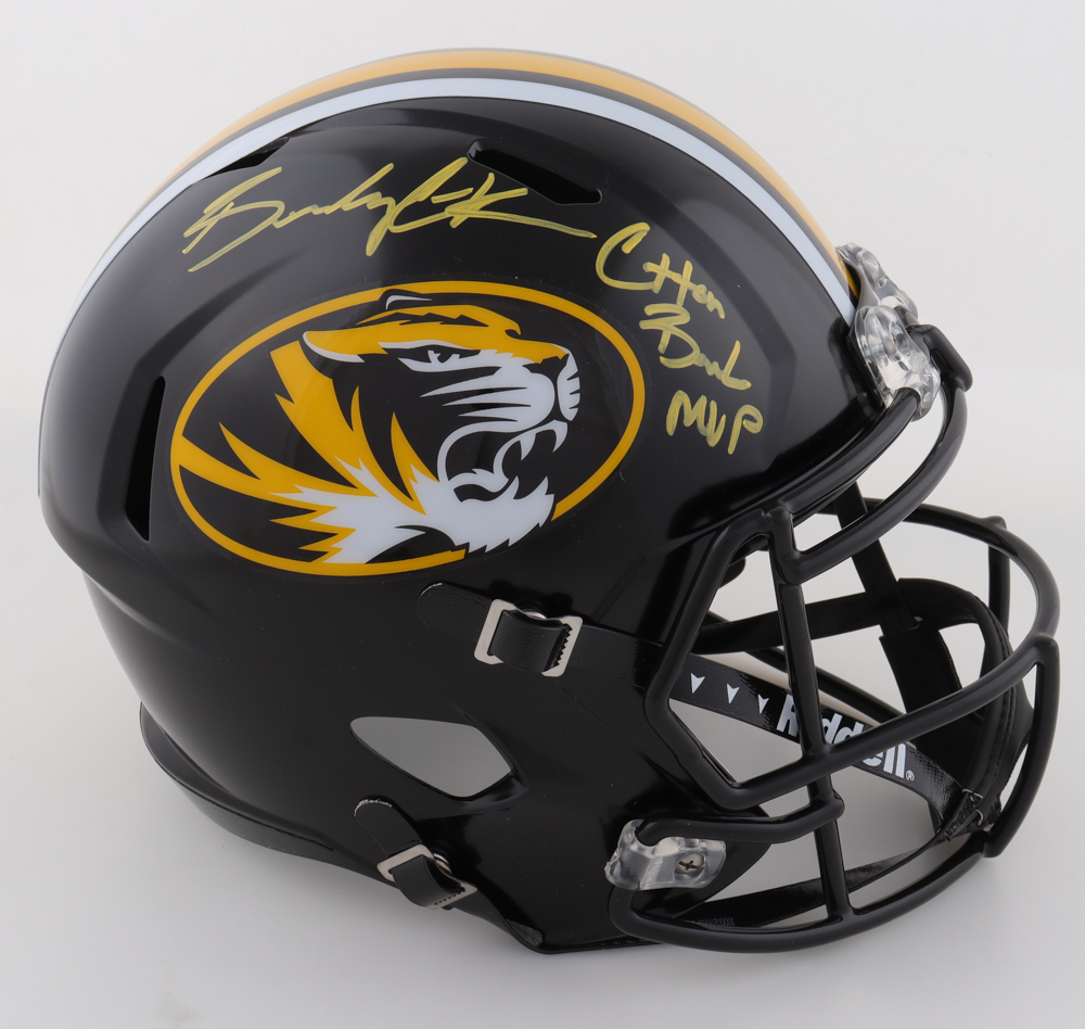Brady Cook Signed Missouri Tigers Full-Size Speed Helmet Inscribed "Cotton Bowl MVP" (Beckett) at PristineAuction.com Brady Cook Signed Missouri Tigers Full-Size Speed Helmet Inscribed "Cotton Bowl MVP" (Beckett) at PristineAuction.com