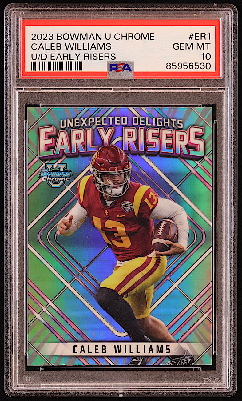 Caleb Williams 2023 Bowman Chrome University Unexpected Delights Early Risers #ER1 RC (PSA 10) at PristineAuction.com Caleb Williams 2023 Bowman Chrome University Unexpected Delights Early Risers #ER1 RC (PSA 10) at PristineAuction.com