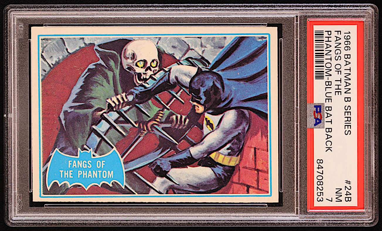 Fangs of the Phantom 1966 Topps Batman B Series Blue Bat #24B (PSA 7) at PristineAuction.com Fangs of the Phantom 1966 Topps Batman B Series Blue Bat #24B (PSA 7) at PristineAuction.com