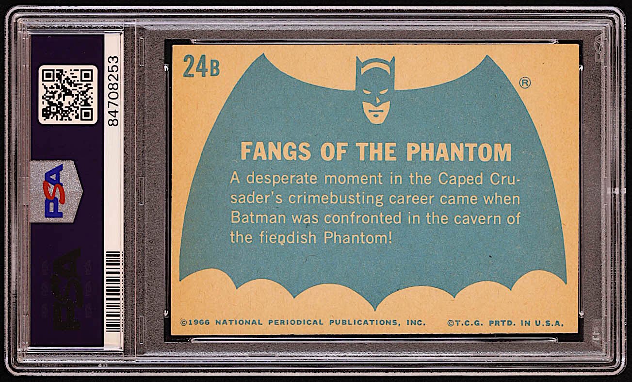 Fangs of the Phantom 1966 Topps Batman B Series Blue Bat #24B (PSA 7) at PristineAuction.com Fangs of the Phantom 1966 Topps Batman B Series Blue Bat #24B (PSA 7) at PristineAuction.com