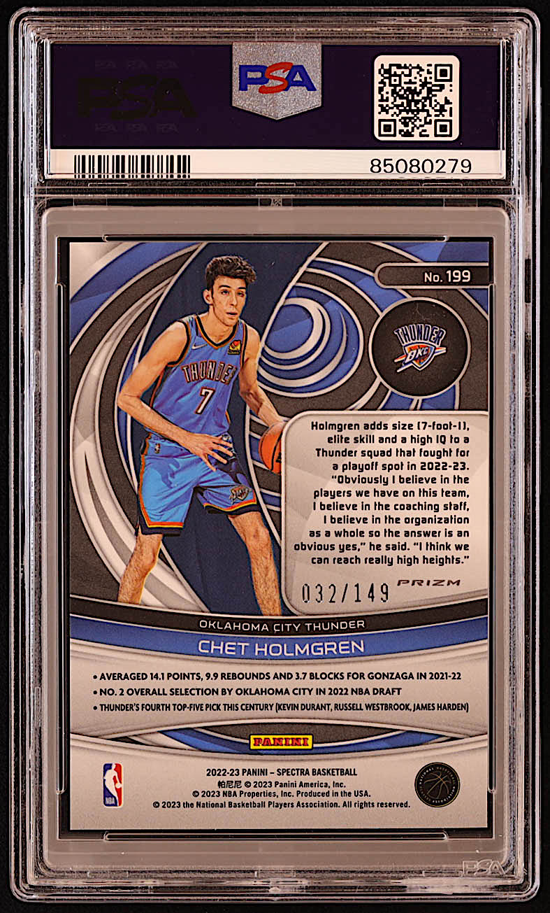 Chet Holmgren 2022-23 Panini Spectra Celestial #199 #032/149 RC (PSA 10) at PristineAuction.com Chet Holmgren 2022-23 Panini Spectra Celestial #199 #032/149 RC (PSA 10) at PristineAuction.com