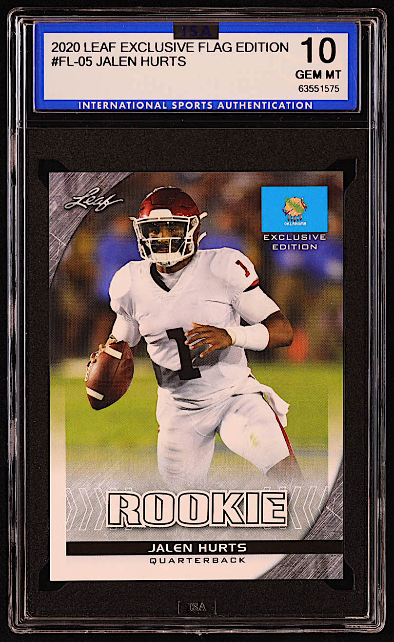 Jalen Hurts 2020 Leaf Special Release Rookie Exclusive Flag #FL05 RC (ISA 10) at PristineAuction.com Jalen Hurts 2020 Leaf Special Release Rookie Exclusive Flag #FL05 RC (ISA 10) at PristineAuction.com