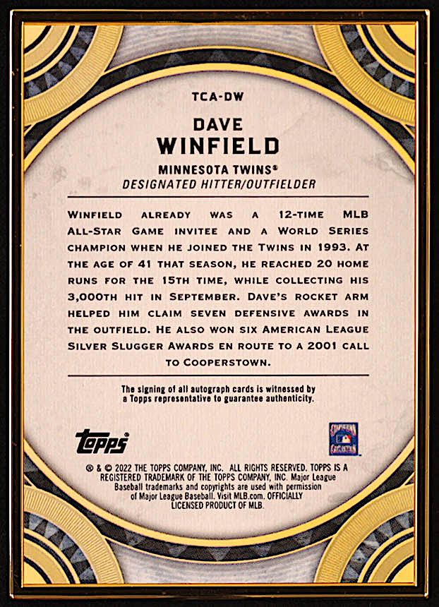 Dave Winfield 2022 Topps Transcendent Transcendent Collection Autographs Purple #TCADW #06/10 at PristineAuction.com Dave Winfield 2022 Topps Transcendent Transcendent Collection Autographs Purple #TCADW #06/10 at PristineAuction.com