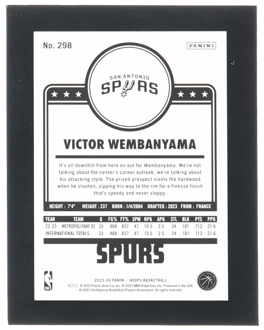 Victor Wembanyama 2023-24 Hoops #298 RC at PristineAuction.com Victor Wembanyama 2023-24 Hoops #298 RC at PristineAuction.com