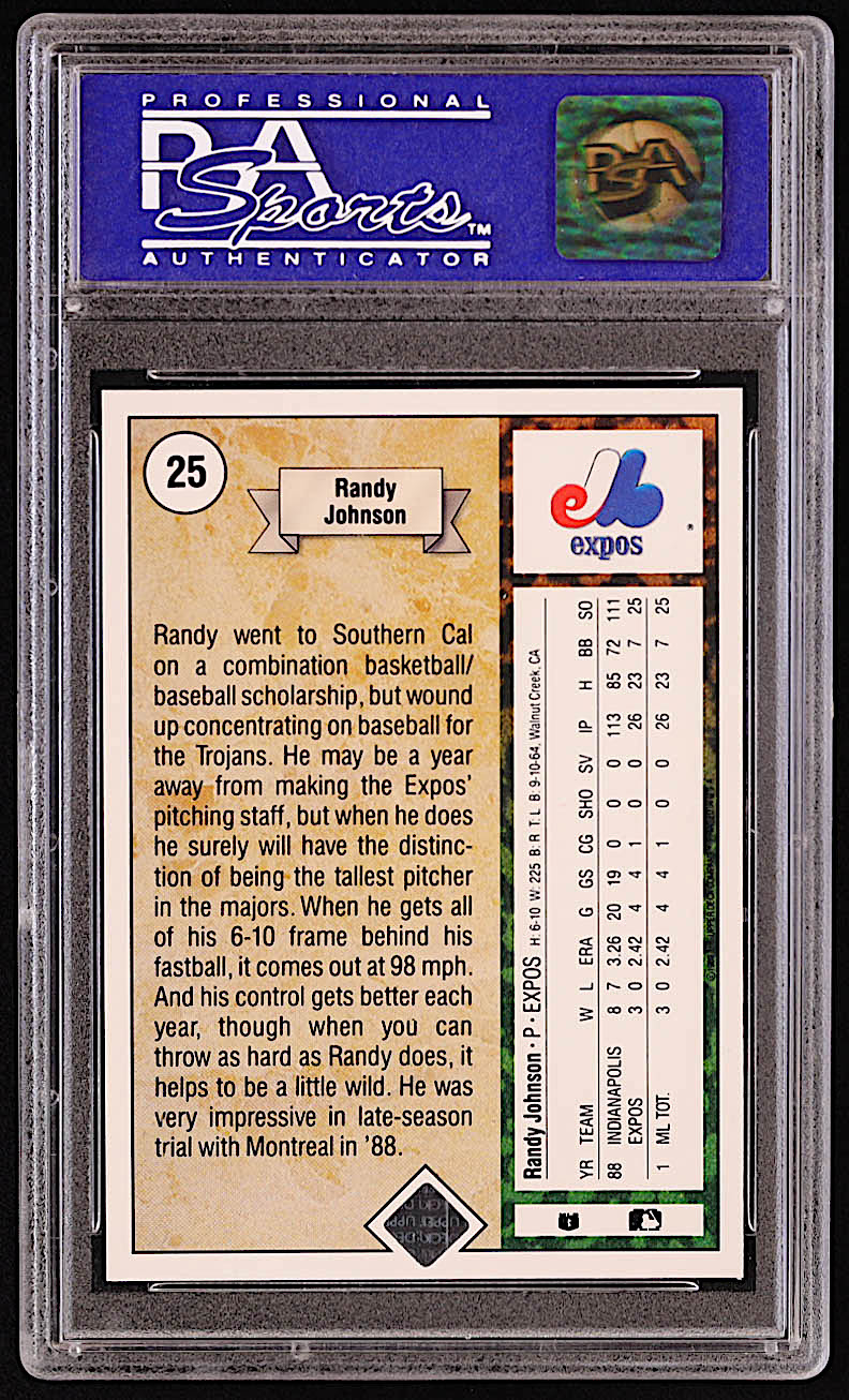 Randy Johnson 1989 Upper Deck #25 RC (PSA 9) at PristineAuction.com Randy Johnson 1989 Upper Deck #25 RC (PSA 9) at PristineAuction.com