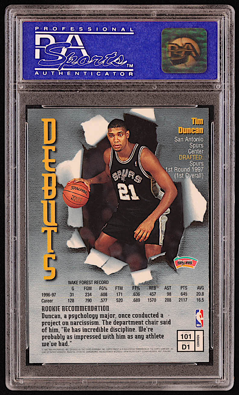 Tim Duncan 1997-98 Finest #101 B RC (PSA 9) at PristineAuction.com Tim Duncan 1997-98 Finest #101 B RC (PSA 9) at PristineAuction.com
