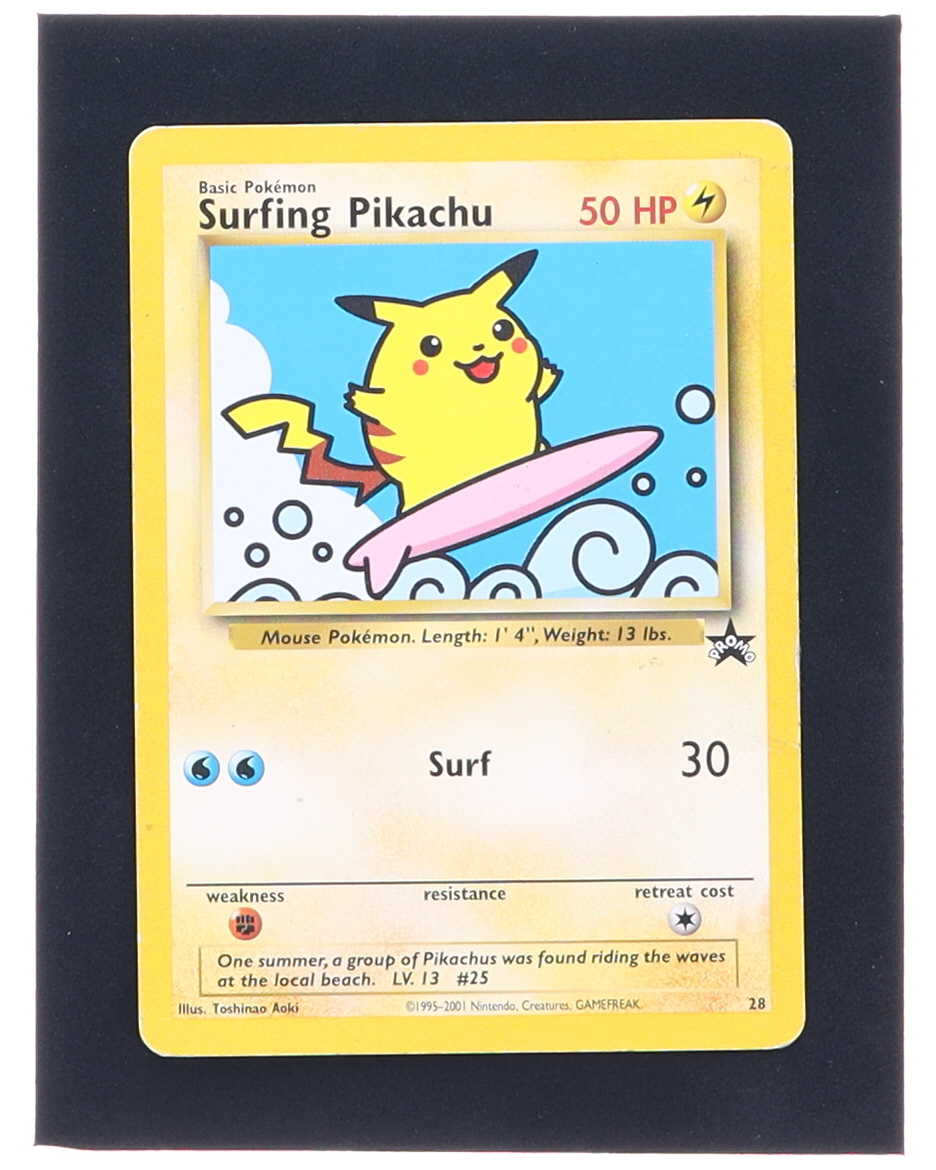 Surfing Pikachu 1999-02 Pokemon Wizards of the Coast Black Star Promos #28 at PristineAuction.com Surfing Pikachu 1999-02 Pokemon Wizards of the Coast Black Star Promos #28 at PristineAuction.com