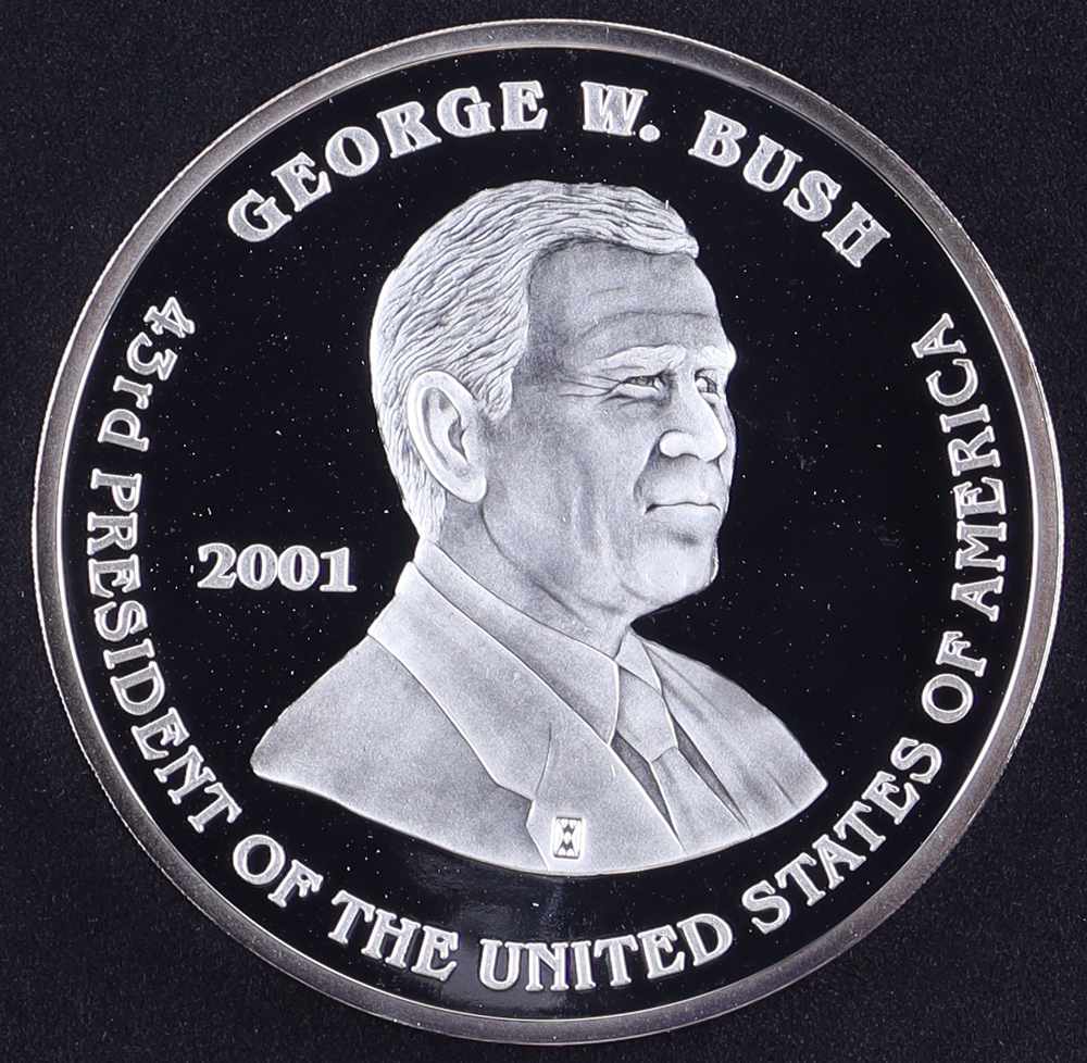 George W. Bush & Al Gore 2001 Washington Mint Giant Half-Pound Presidential Election Silver Proof Bullion Round with Display Case at PristineAuction.com George W. Bush & Al Gore 2001 Washington Mint Giant Half-Pound Presidential Election Silver Proof Bullion Round with Display Case at PristineAuction.com
