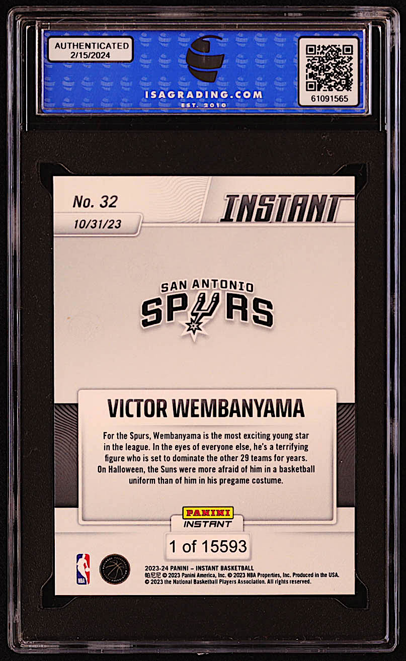 Victor Wembanyama 2023-24 Panini Instant #32 RC (ISA 9) at PristineAuction.com Victor Wembanyama 2023-24 Panini Instant #32 RC (ISA 9) at PristineAuction.com