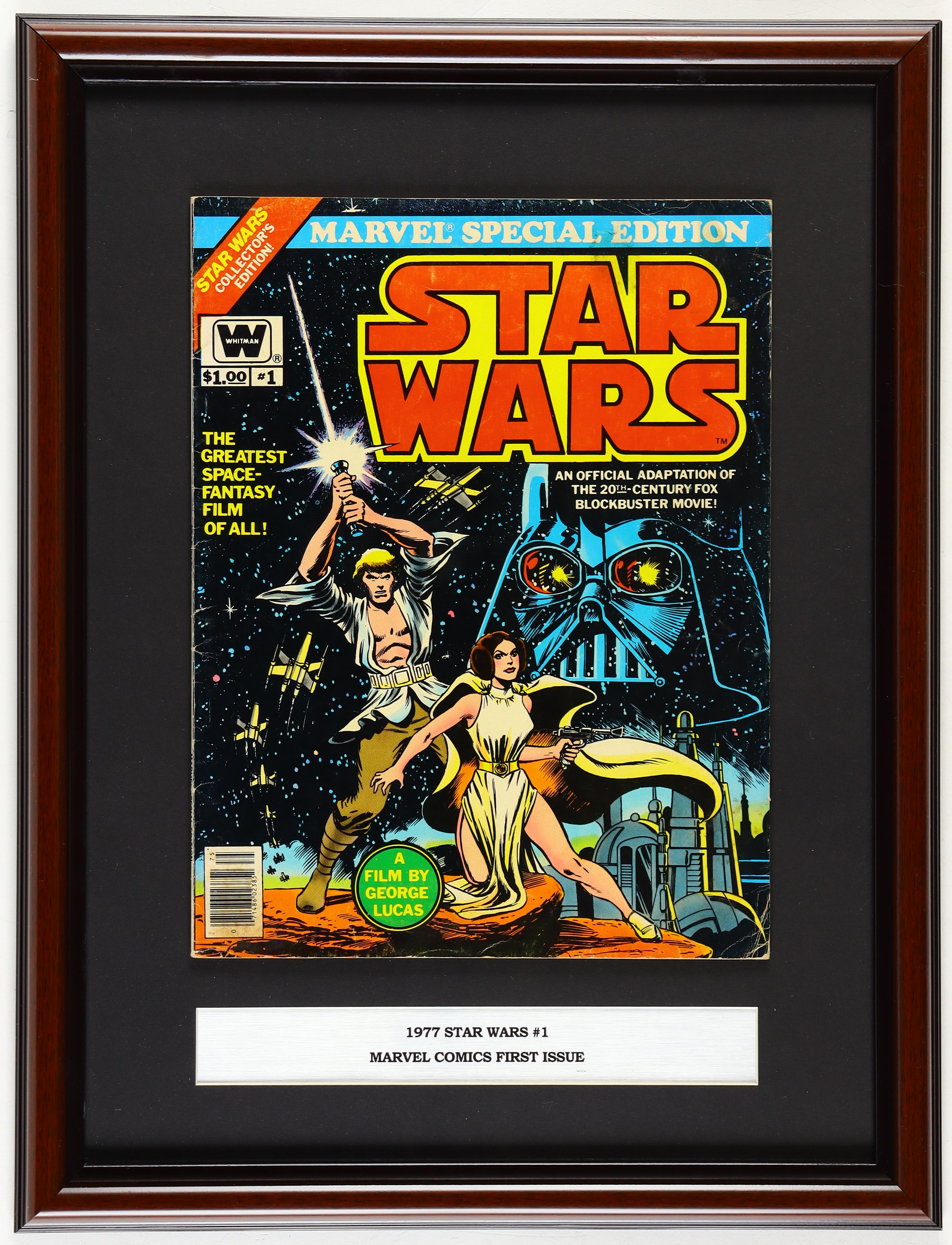1977 "Marvel Special Edition Featuring: Star Wars" Issue #1 Marvel Whitman Imprint Custom Framed Comic Book at PristineAuction.com 1977 "Marvel Special Edition Featuring: Star Wars" Issue #1 Marvel Whitman Imprint Custom Framed Comic Book at PristineAuction.com