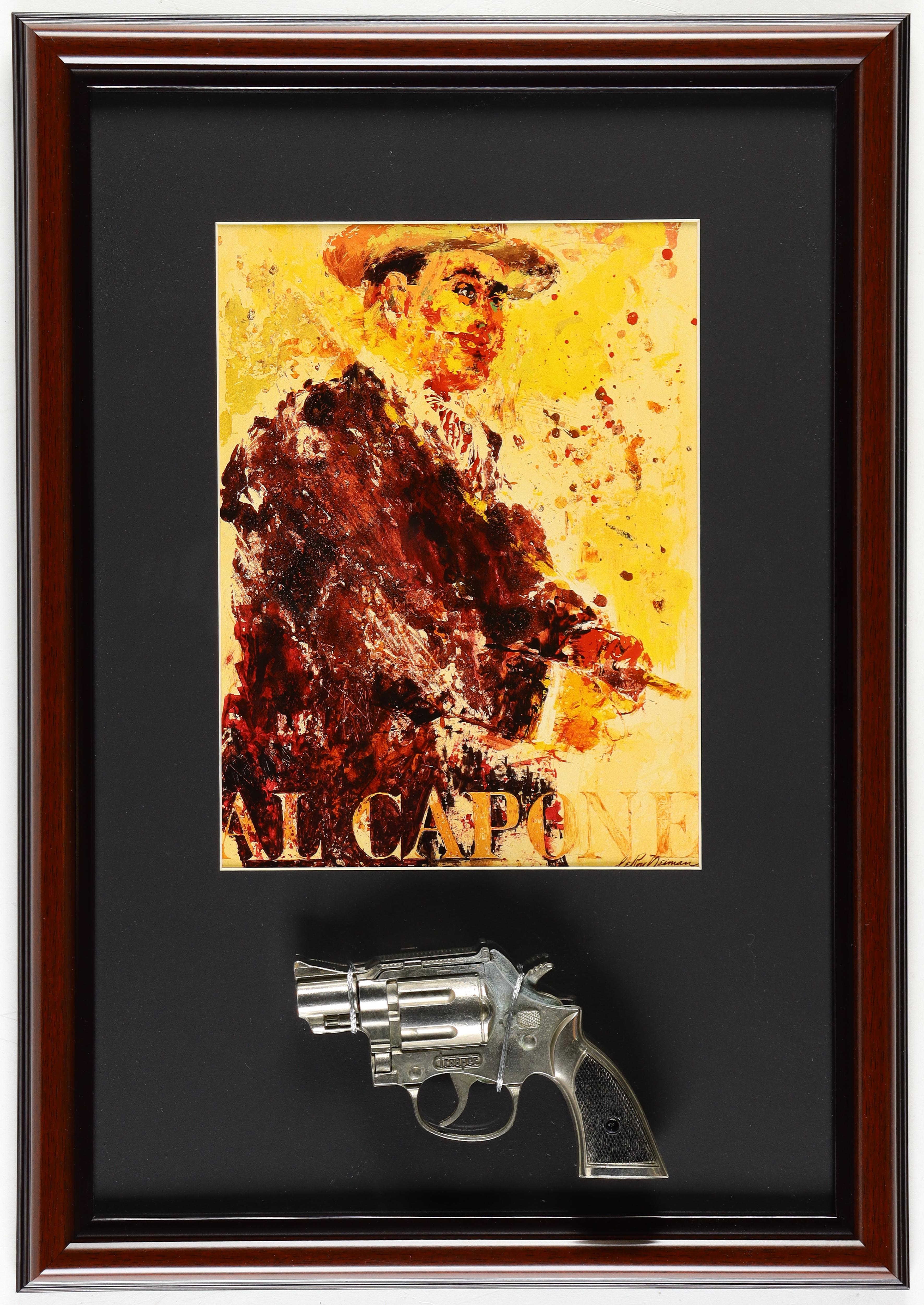 LeRoy Neiman "Al Capone" Art Print with Vintage Metal Prop Pistol at PristineAuction.com LeRoy Neiman "Al Capone" Art Print with Vintage Metal Prop Pistol at PristineAuction.com