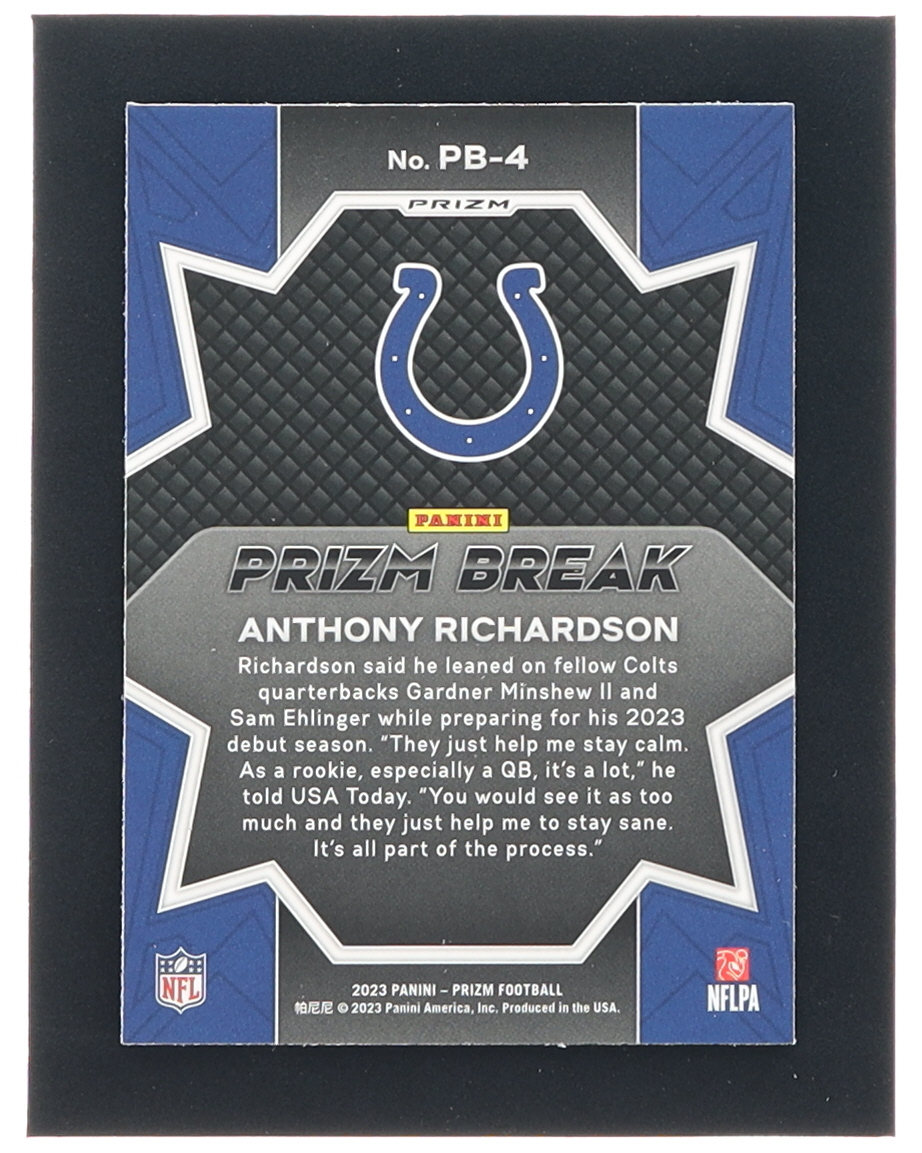 Anthony Richardson 2023 Panini Prizm Prizm Break Prizms Green Ice #4 RC at PristineAuction.com Anthony Richardson 2023 Panini Prizm Prizm Break Prizms Green Ice #4 RC at PristineAuction.com