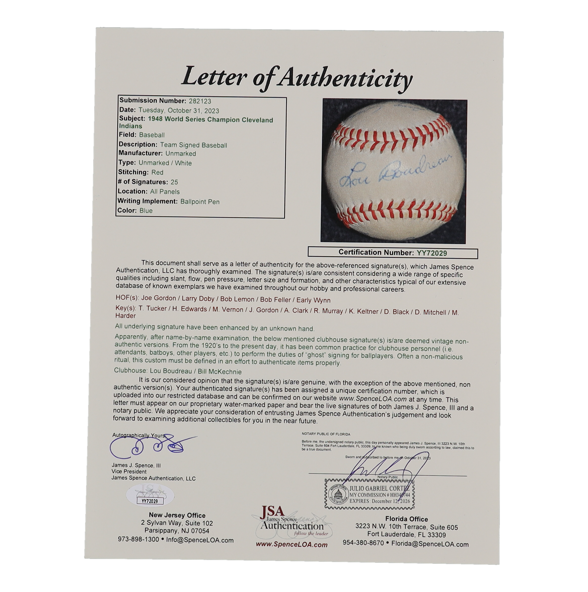 1948 World Series Champion Indians Baseball Team-Signed by (25) with Joe Gordon, Larry Doby, Bob Lemon, Bob Feller, Early Wynn (JSA) at PristineAuction.com 1948 World Series Champion Indians Baseball Team-Signed by (25) with Joe Gordon, Larry Doby, Bob Lemon, Bob Feller, Early Wynn (JSA) at PristineAuction.com