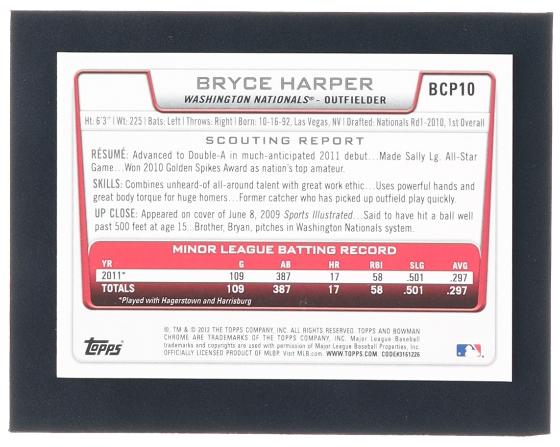 Bryce Harper 2012 Bowman Chrome Prospects #BCP10 RC at PristineAuction.com Bryce Harper 2012 Bowman Chrome Prospects #BCP10 RC at PristineAuction.com