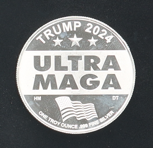 2024 Donald Trump "Return of the Great MAGA King" 1oz .999 Fine Silver Bullion Round at PristineAuction.com 2024 Donald Trump "Return of the Great MAGA King" 1oz .999 Fine Silver Bullion Round at PristineAuction.com