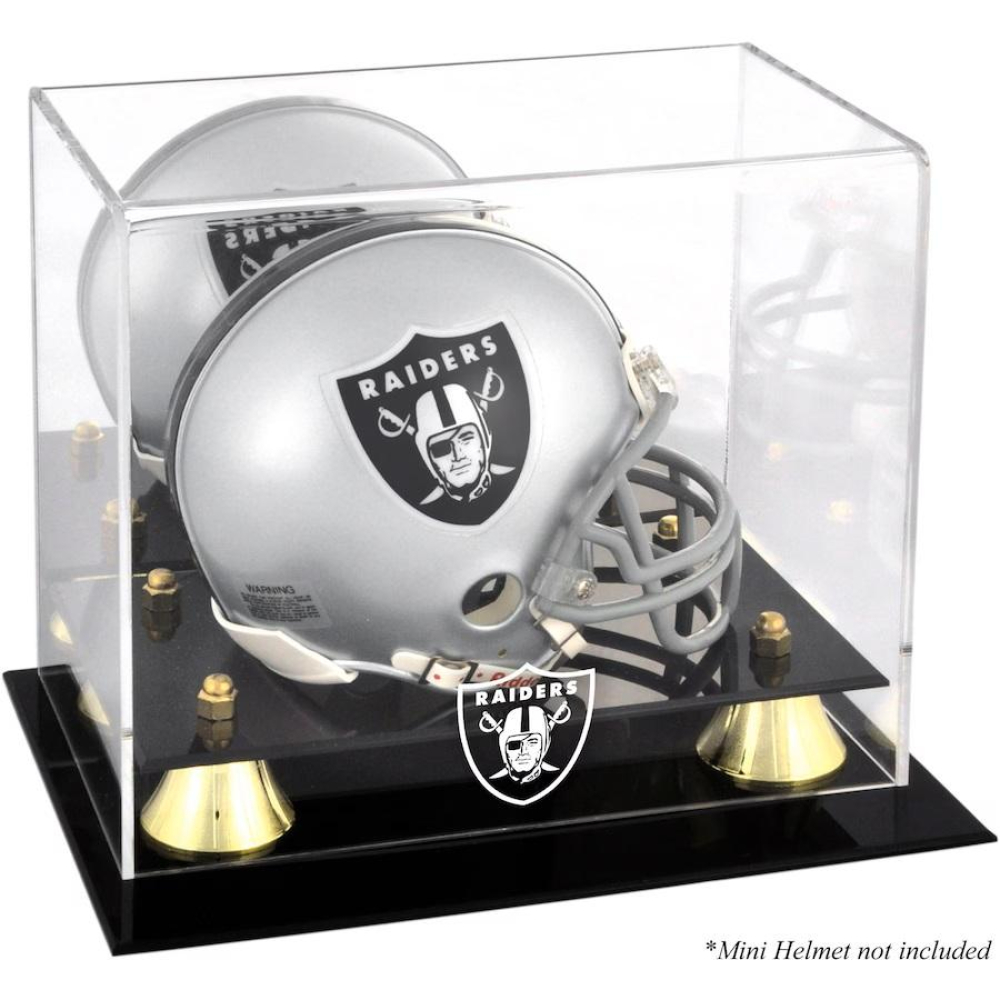 Raiders Logo Mini Helmet Base & Gold Risers Base Mirrored Display Case ...