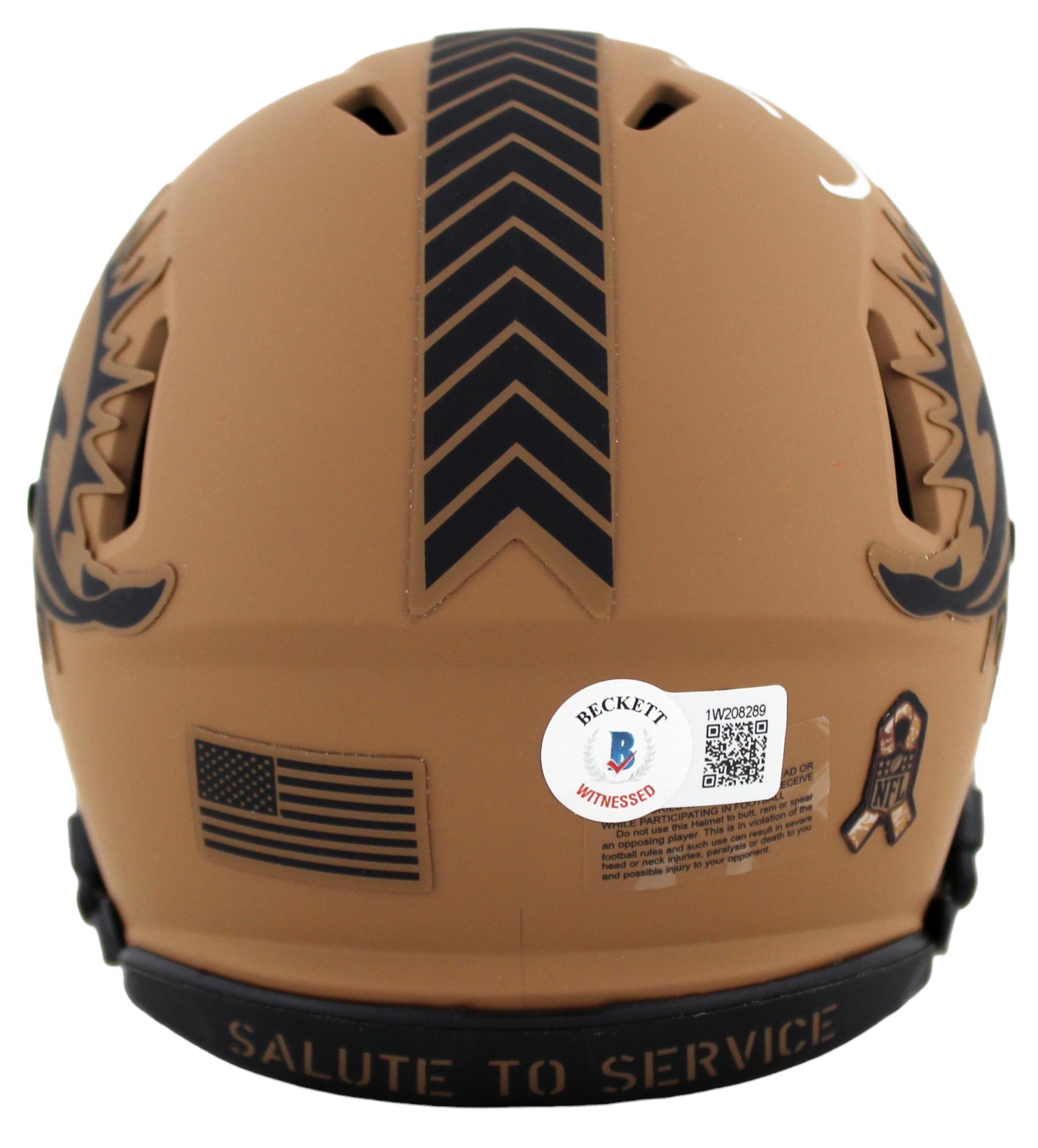 Tyreek Hill Signed Dolphins Salute To Service Alternate Speed Mini Helmet (Beckett) at PristineAuction.com Tyreek Hill Signed Dolphins Salute To Service Alternate Speed Mini Helmet (Beckett) at PristineAuction.com
