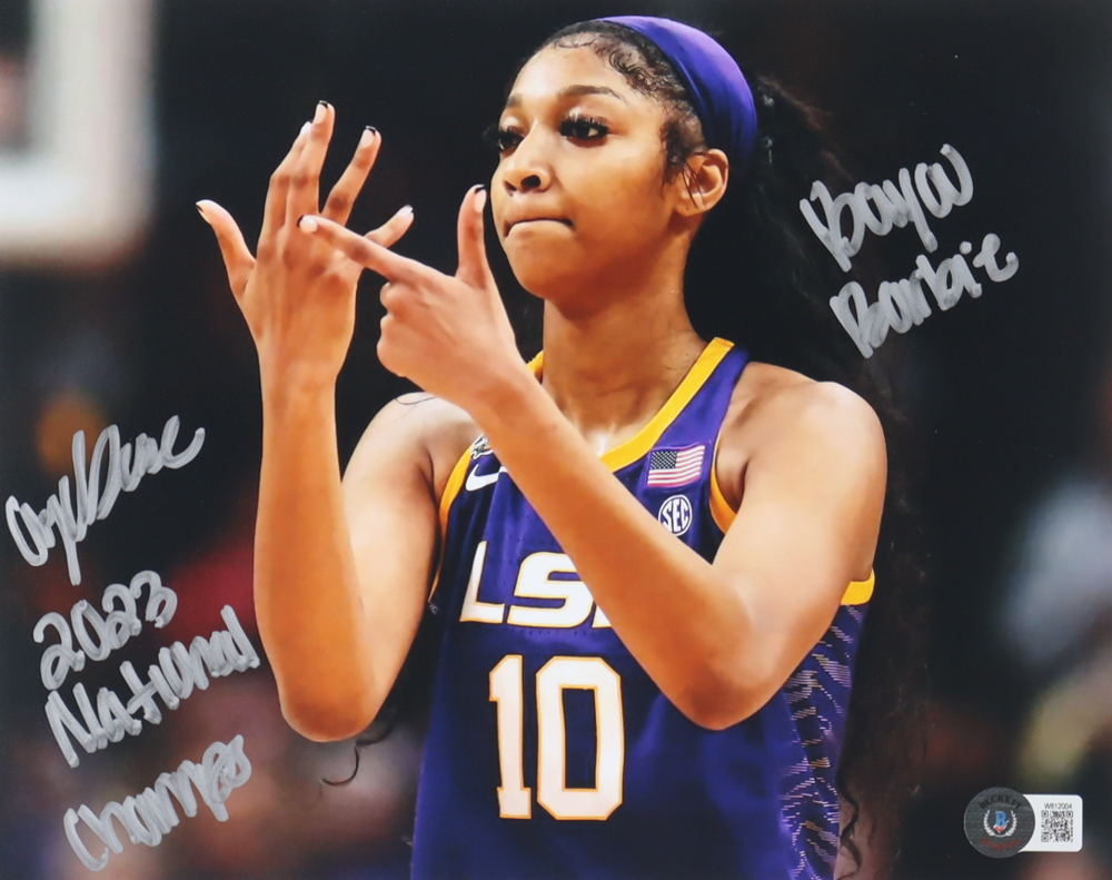 Angel Reese Signed LSU Tigers 11x14 Photo Inscribed "2023 National Champs" & "Bayou Barbie" (Beckett) at PristineAuction.com Angel Reese Signed LSU Tigers 11x14 Photo Inscribed "2023 National Champs" & "Bayou Barbie" (Beckett) at PristineAuction.com