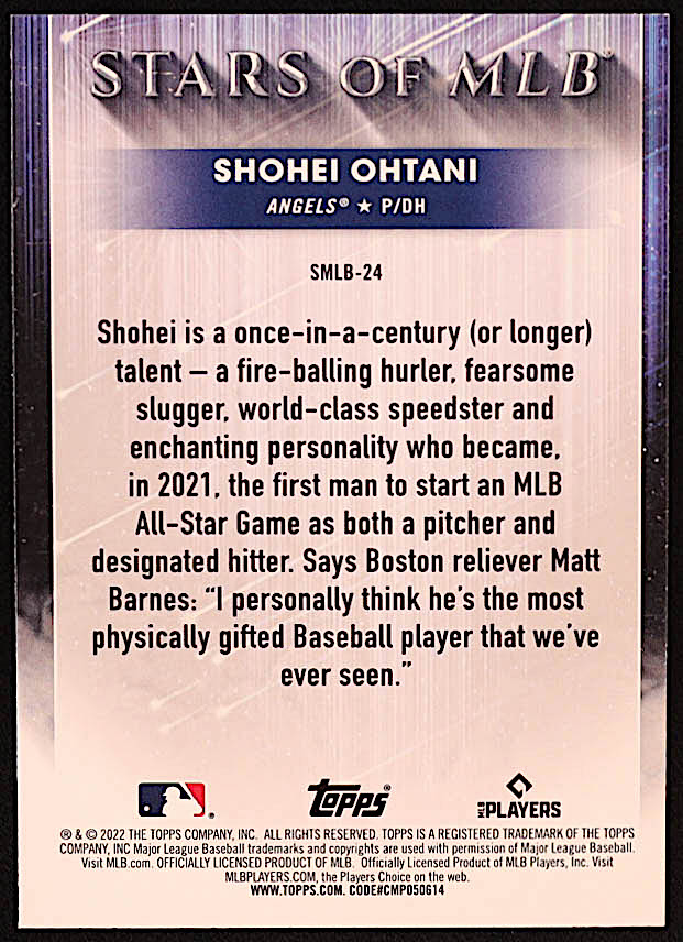 Shohei Ohtani 2022 Topps Stars of MLB #SMLB24 at PristineAuction.com Shohei Ohtani 2022 Topps Stars of MLB #SMLB24 at PristineAuction.com