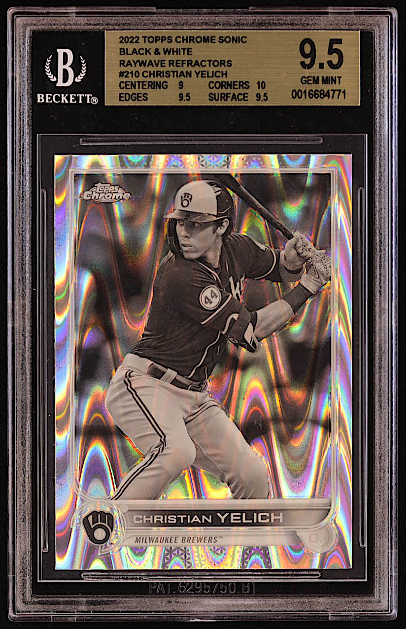 Christian Yelich 2022 Topps Chrome Sonic Black and White RayWave Refractors #210 (BGS 9.5) at PristineAuction.com Christian Yelich 2022 Topps Chrome Sonic Black and White RayWave Refractors #210 (BGS 9.5) at PristineAuction.com