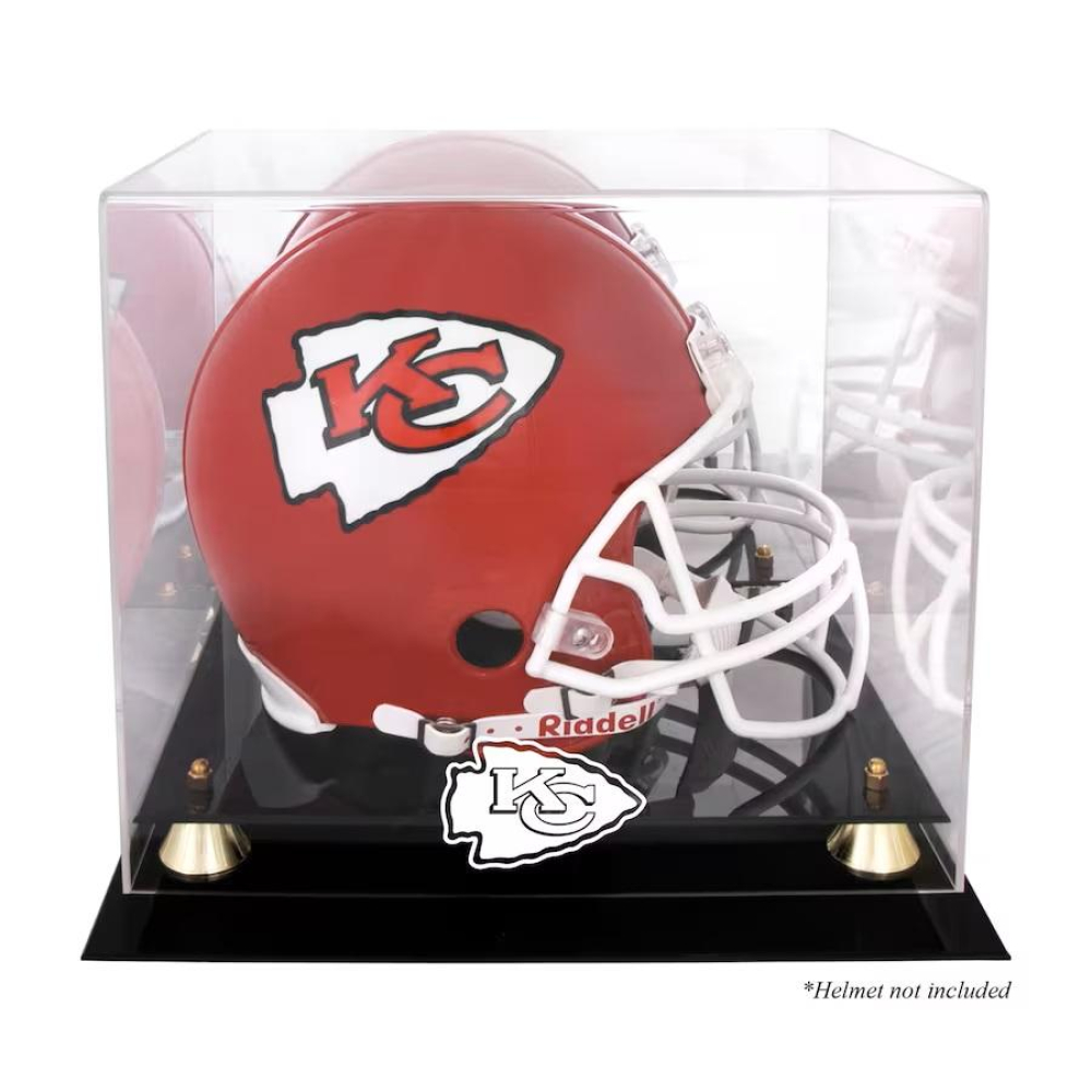 Chiefs Logo Full-Size Helmet Base & Gold Risers Base Mirrored Display ...