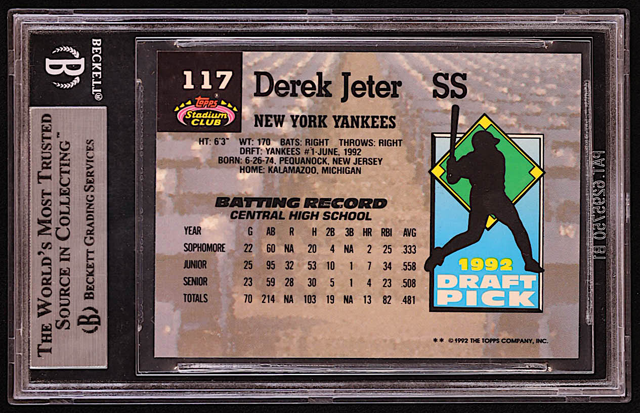 Derek Jeter 1993 Stadium Club Murphy #117 RC (BGS 9) at PristineAuction.com Derek Jeter 1993 Stadium Club Murphy #117 RC (BGS 9) at PristineAuction.com