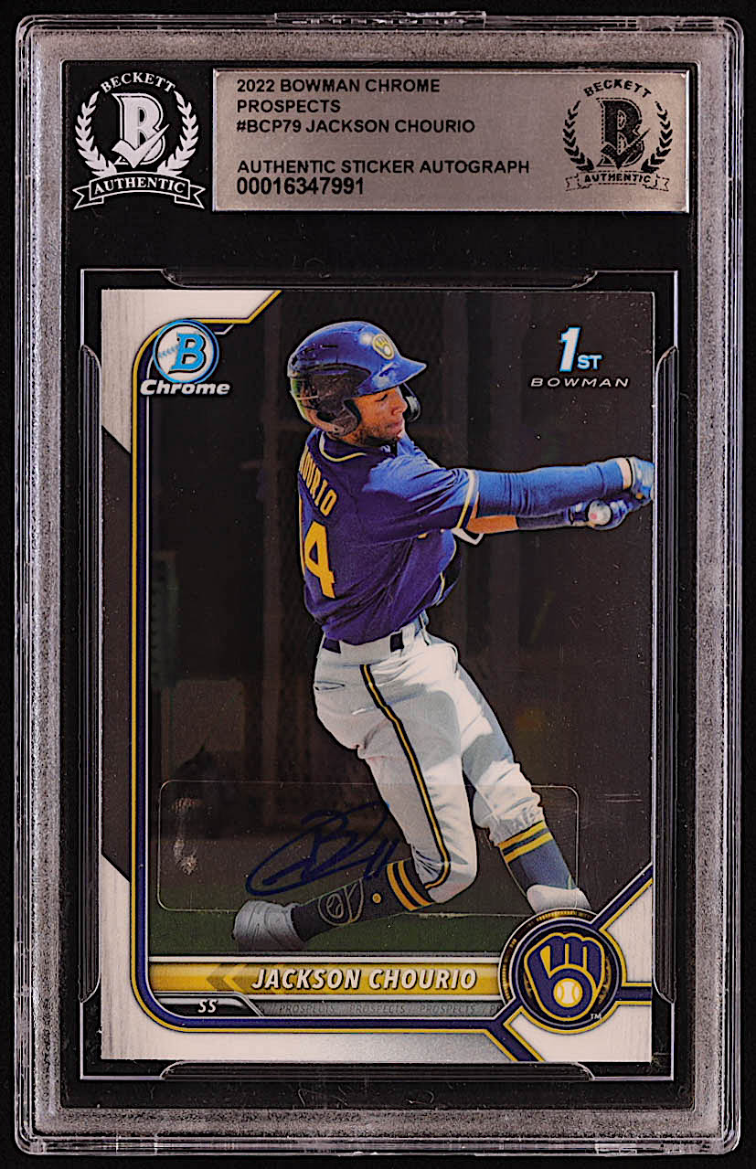 Jackson Chourio Signed Sticker on 2022 Bowman Chrome Prospects #BCP79 RC (BGS) at PristineAuction.com Jackson Chourio Signed Sticker on 2022 Bowman Chrome Prospects #BCP79 RC (BGS) at PristineAuction.com