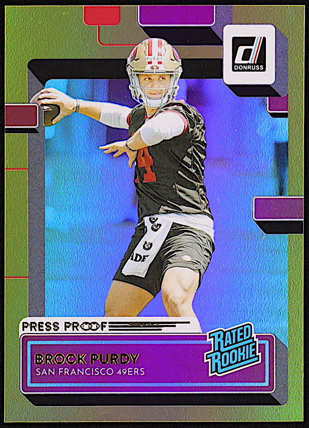 Brock Purdy 2022 Donruss Premium Press Proof Gold #374 RR RC at PristineAuction.com Brock Purdy 2022 Donruss Premium Press Proof Gold #374 RR RC at PristineAuction.com