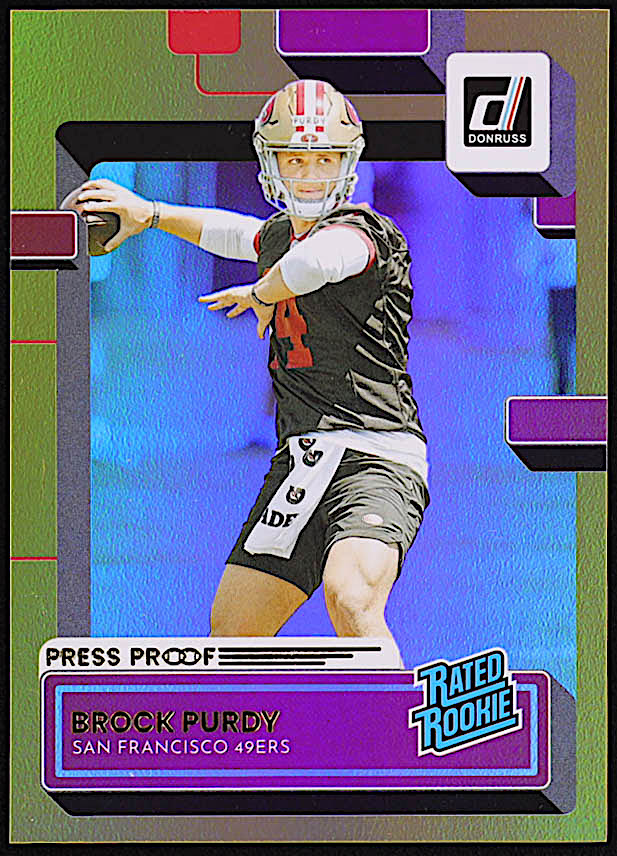 Brock Purdy 2022 Donruss Premium Press Proof Gold #374 RR RC at PristineAuction.com Brock Purdy 2022 Donruss Premium Press Proof Gold #374 RR RC at PristineAuction.com