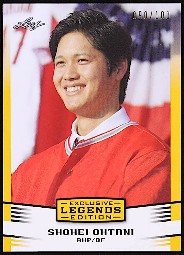 Shohei Ohtani 2018 Leaf Ohtani Legends Exclusive Edition Gold #EE01 RC #90/100 at PristineAuction.com Shohei Ohtani 2018 Leaf Ohtani Legends Exclusive Edition Gold #EE01 RC #90/100 at PristineAuction.com