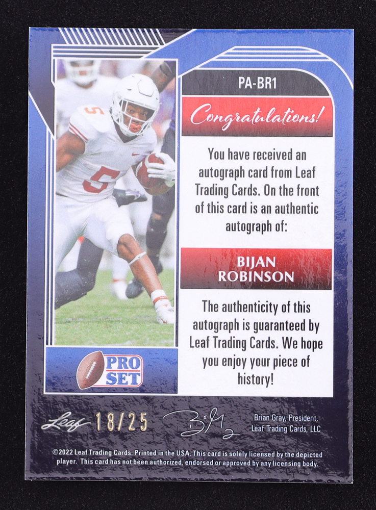 Bijan Robinson 2022 Leaf Pro Set Metal Mojo Silver #PABR1 RC #18/25 at PristineAuction.com Bijan Robinson 2022 Leaf Pro Set Metal Mojo Silver #PABR1 RC #18/25 at PristineAuction.com