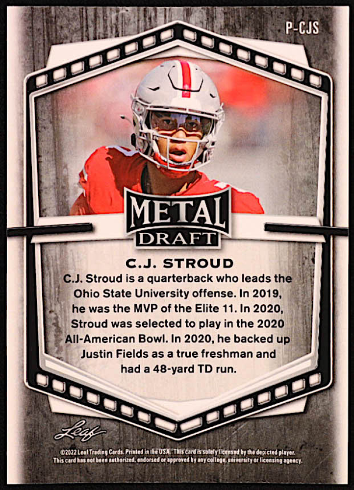 C.J. Stroud 2022 Leaf Draft and Prospects Metal Portrait Crystal #PCJS ...