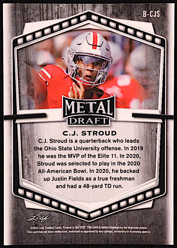 C.J. Stroud 2022 Leaf Draft and Prospects Metal Crystal Purple #BCJS RC at PristineAuction.com C.J. Stroud 2022 Leaf Draft and Prospects Metal Crystal Purple #BCJS RC at PristineAuction.com