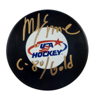 Mike Eruzione Signed Team USA Logo Hockey Puck Inscribed "C-80/Gold" (JSA) at PristineAuction.com