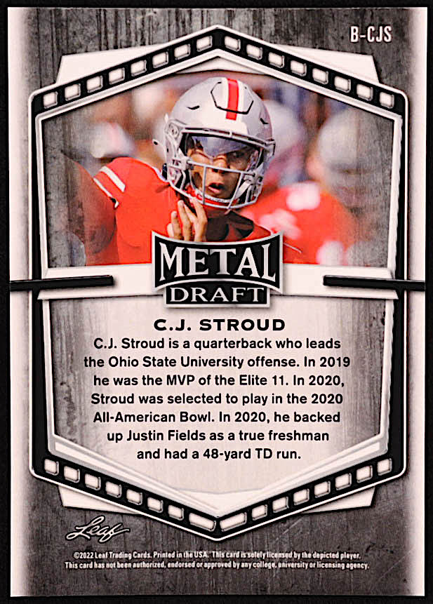 C.J. Stroud 2022 Leaf Draft and Prospects Metal Crystal #BCJS RC at PristineAuction.com C.J. Stroud 2022 Leaf Draft and Prospects Metal Crystal #BCJS RC at PristineAuction.com