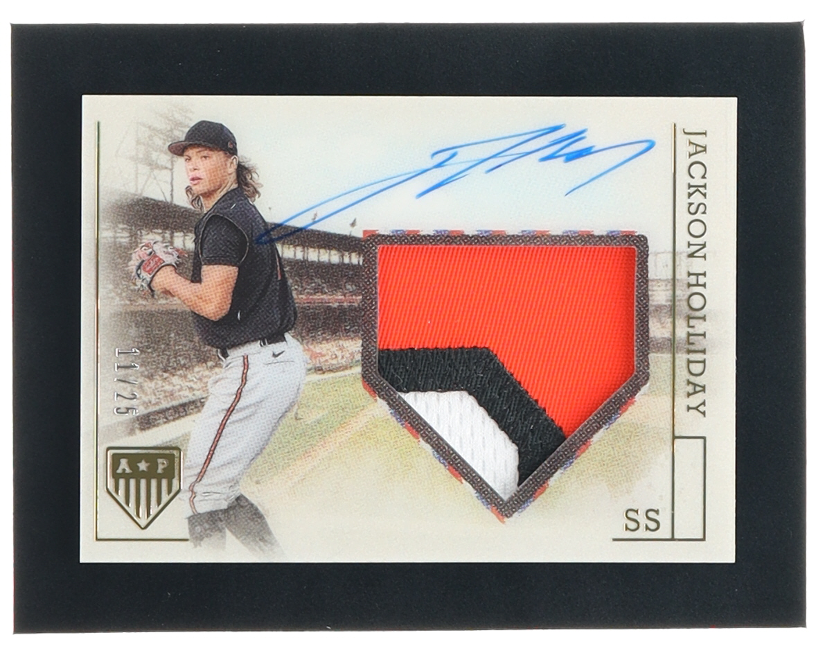 Jackson Holliday 2023 Panini Chronicles America's Pastime Pastime Material Signatures Gold #10 RC #11/25 at PristineAuction.com Jackson Holliday 2023 Panini Chronicles America's Pastime Pastime Material Signatures Gold #10 RC #11/25 at PristineAuction.com
