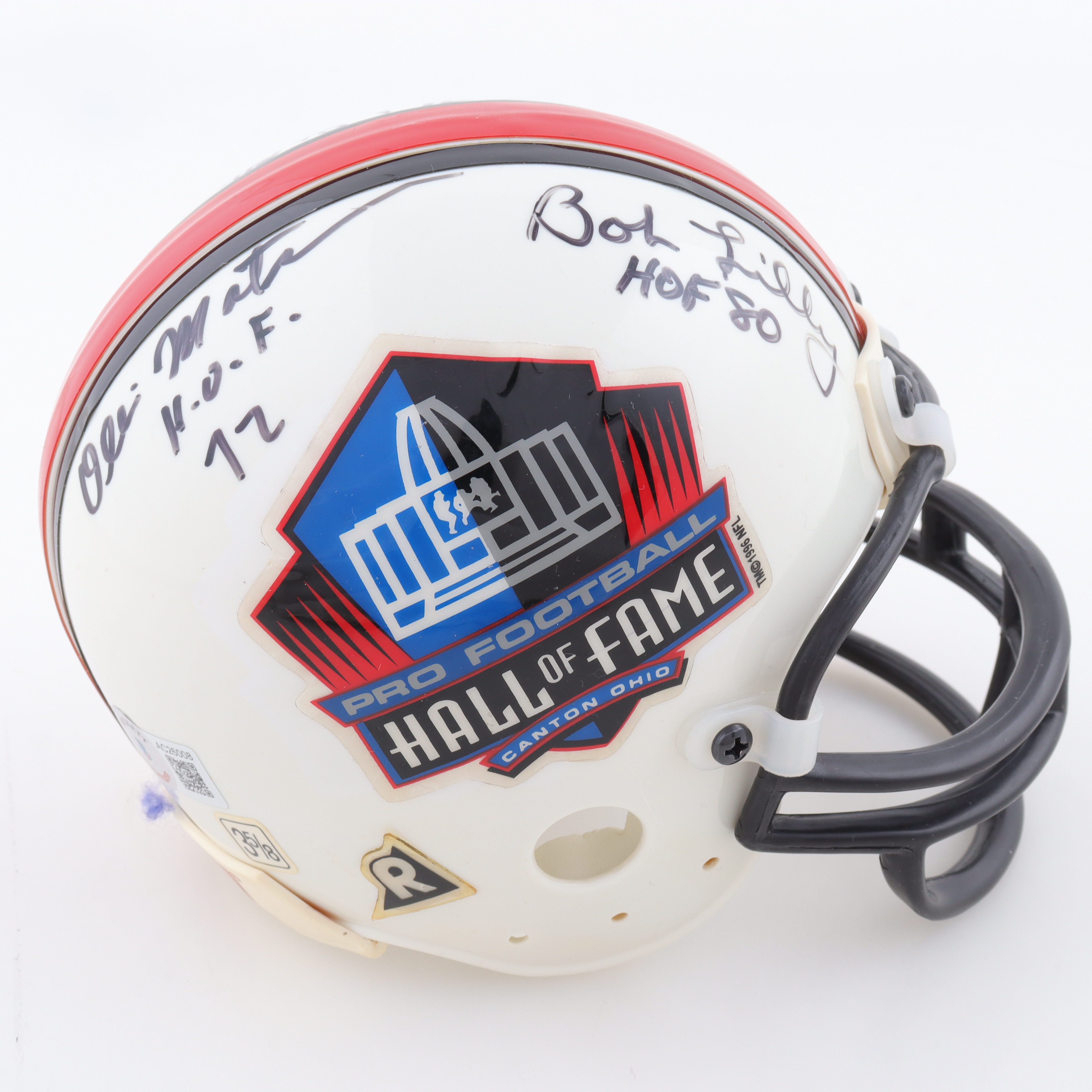 Pro Football Hall of Fame Mini Helmet With Multiple Hall Of Fame Inscriptions Signed By (5) With Bob Lilly, Ollie Matson, Yale Lary, Bob St. Clair (Beckett) at PristineAuction.com Pro Football Hall of Fame Mini Helmet With Multiple Hall Of Fame Inscriptions Signed By (5) With Bob Lilly, Ollie Matson, Yale Lary, Bob St. Clair (Beckett) at PristineAuction.com