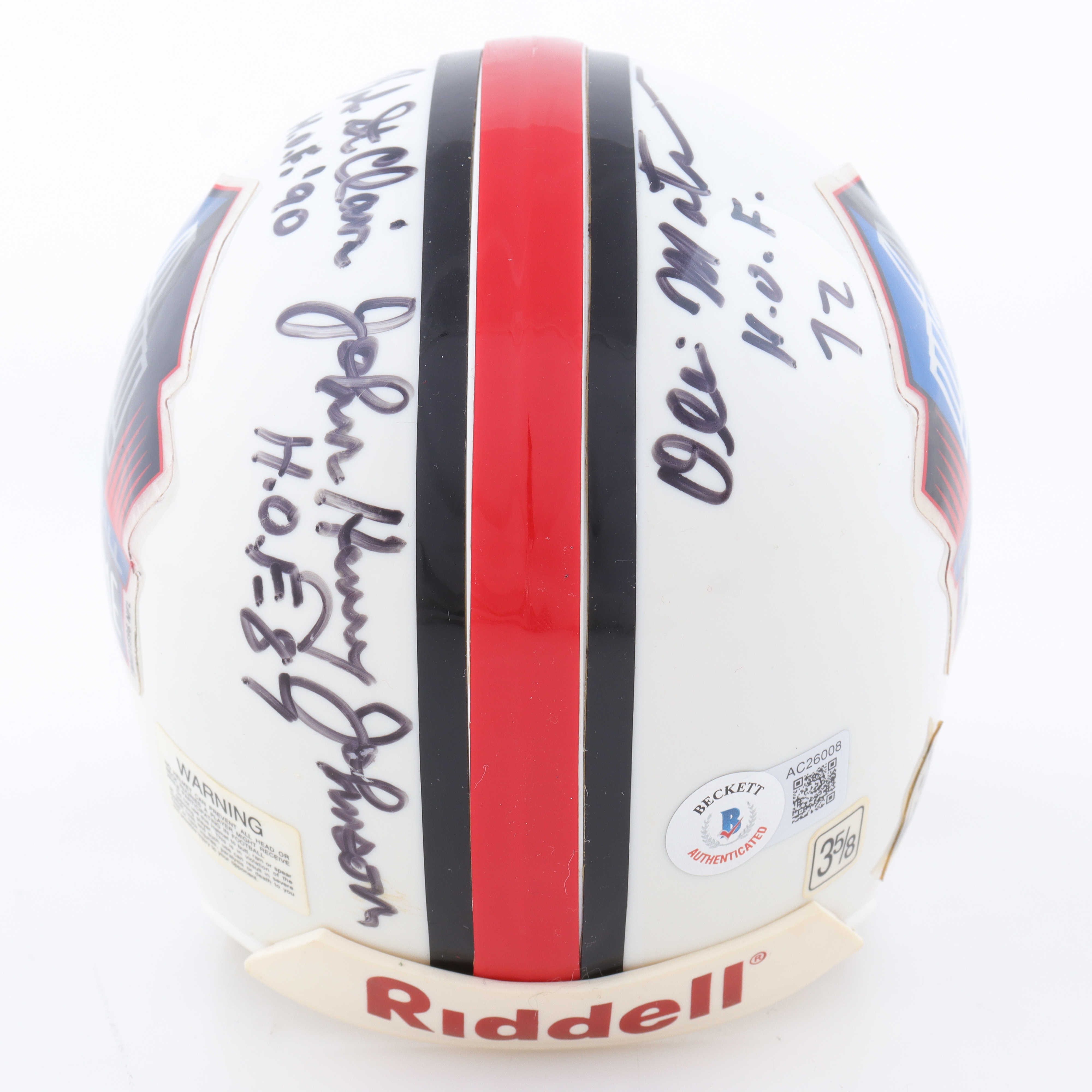 Pro Football Hall of Fame Mini Helmet With Multiple Hall Of Fame Inscriptions Signed By (5) With Bob Lilly, Ollie Matson, Yale Lary, Bob St. Clair (Beckett) at PristineAuction.com Pro Football Hall of Fame Mini Helmet With Multiple Hall Of Fame Inscriptions Signed By (5) With Bob Lilly, Ollie Matson, Yale Lary, Bob St. Clair (Beckett) at PristineAuction.com